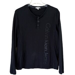 Calvin Klein cotton henley black size M textured shoulders logo on front